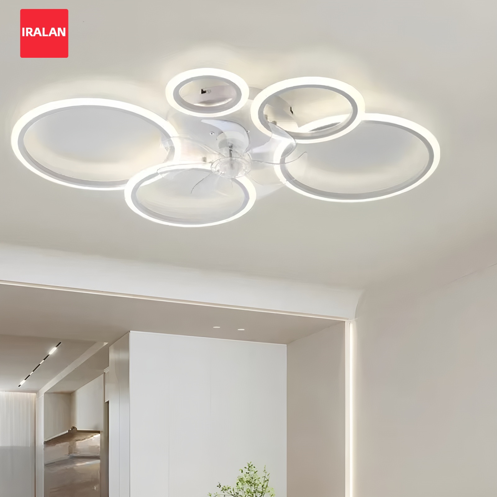 Smart Home Ventilation System - LED 조명이 있는 링형 천장 선풍기,