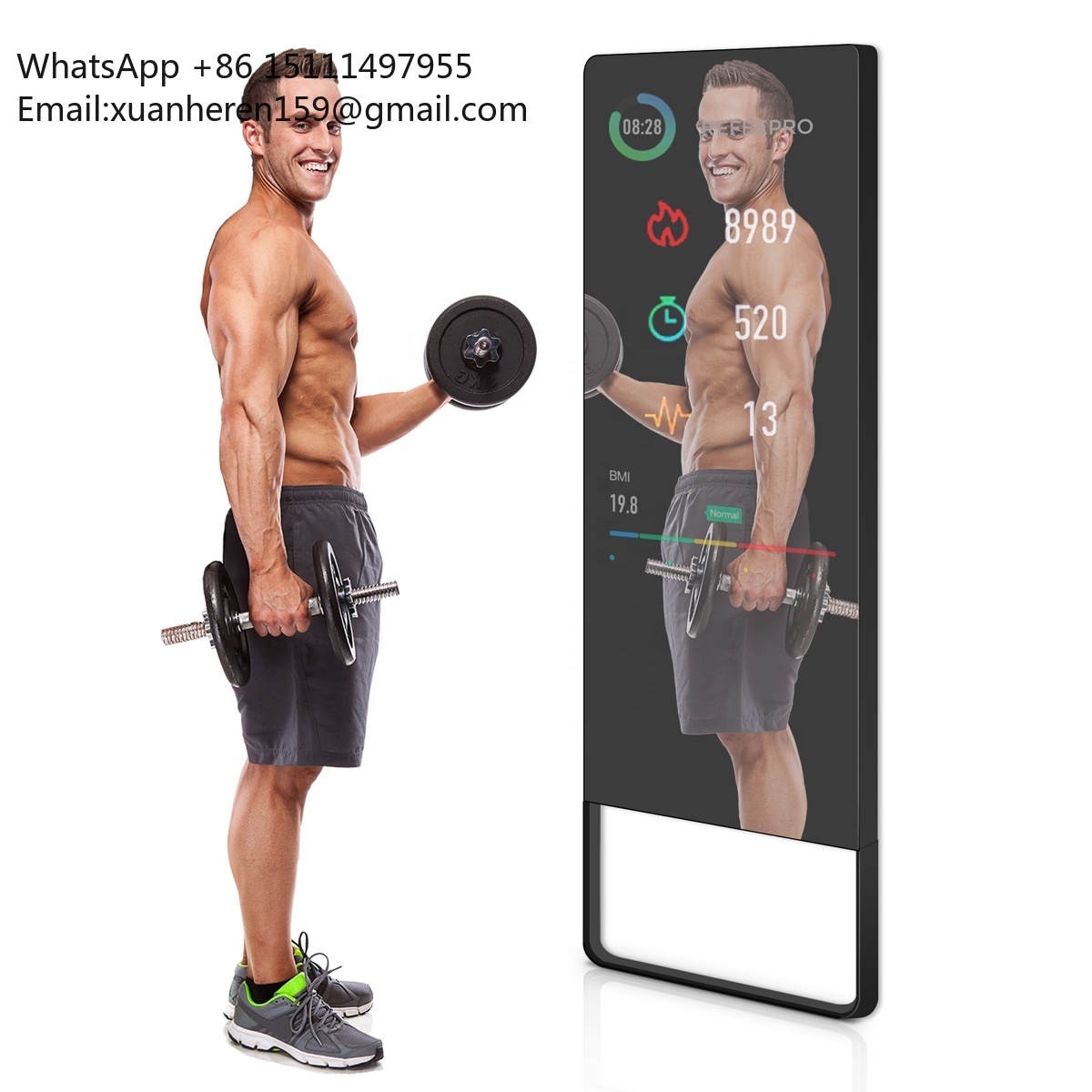 Smart Home Gym Mirror - 터치스크린 개인 트레이너 미러 플로어 스탠딩